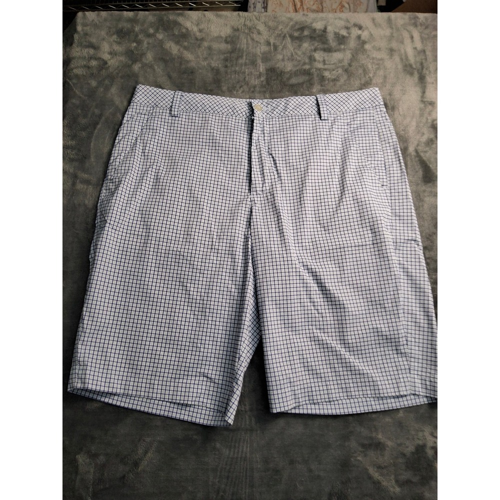 Puma Golf Shorts Mens 36 Blue White Plaid Flat Front Lightweight Sportswear